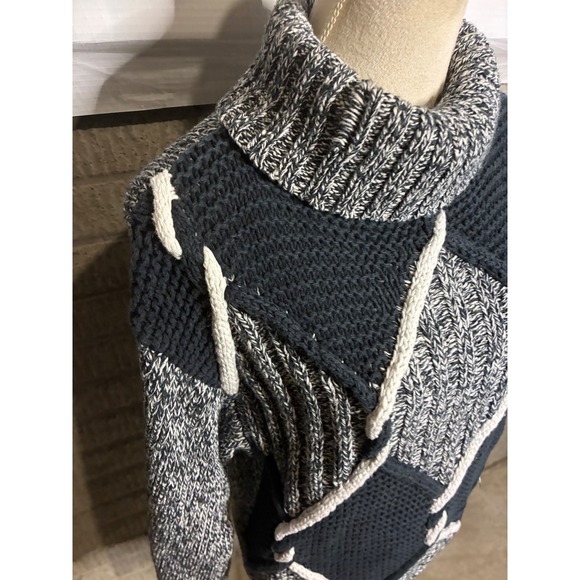 DD Sloane Vintage 90's Cowl Neck Mixed Knit Diamond Patchwork Sweater Large - Picture 2 of 6